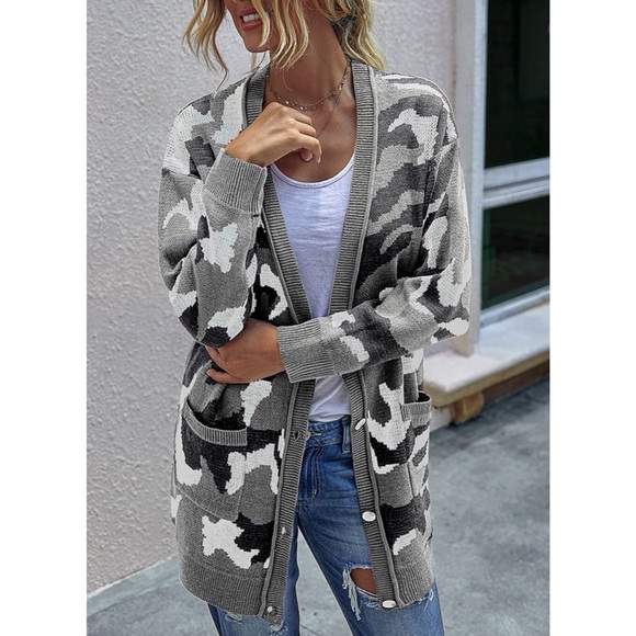 C.Cline Long Camo Button up Cardigan - Picture 2 of 5